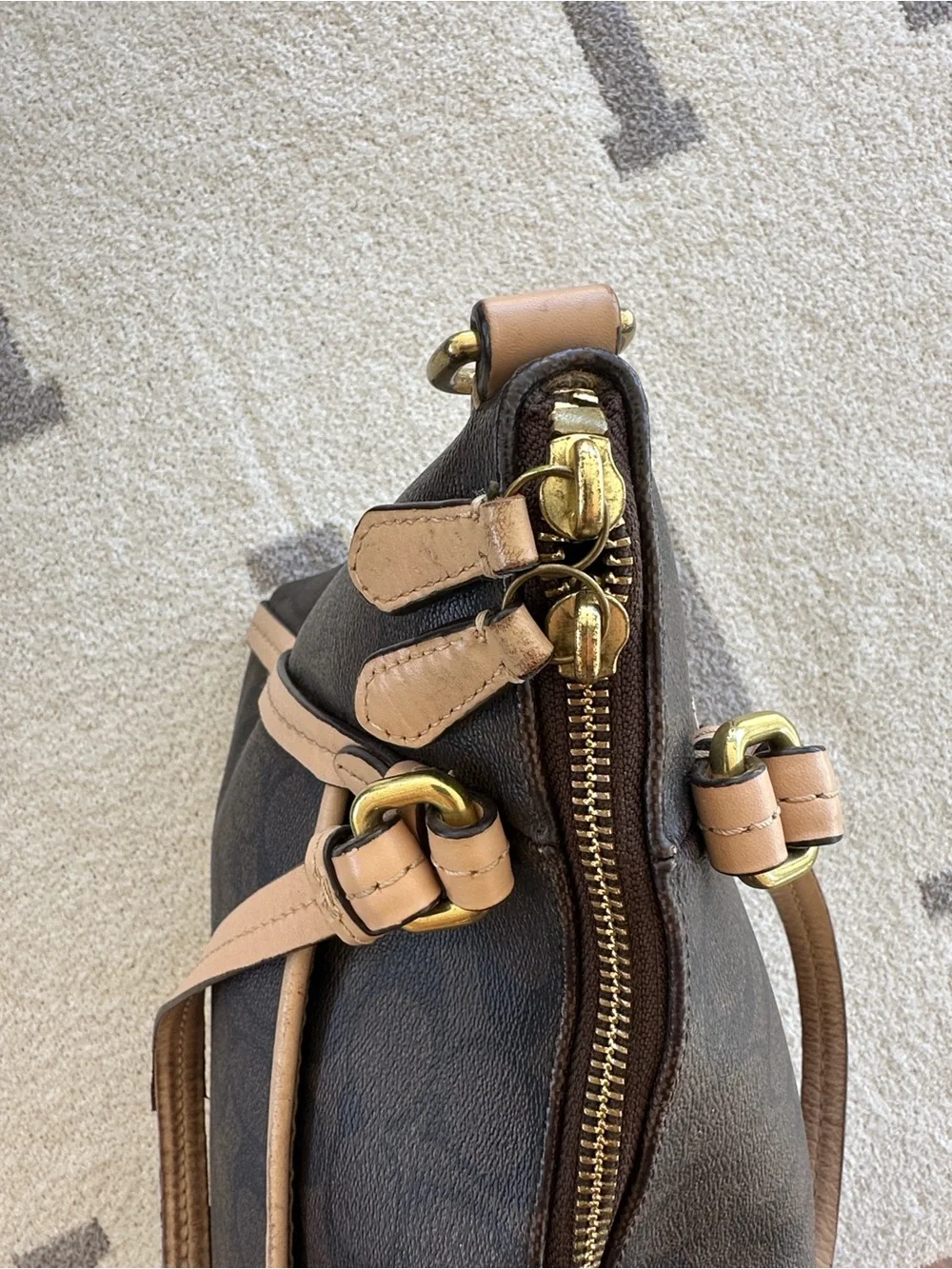 Coach Brown Signature Shoulder Bag with Tan Trim